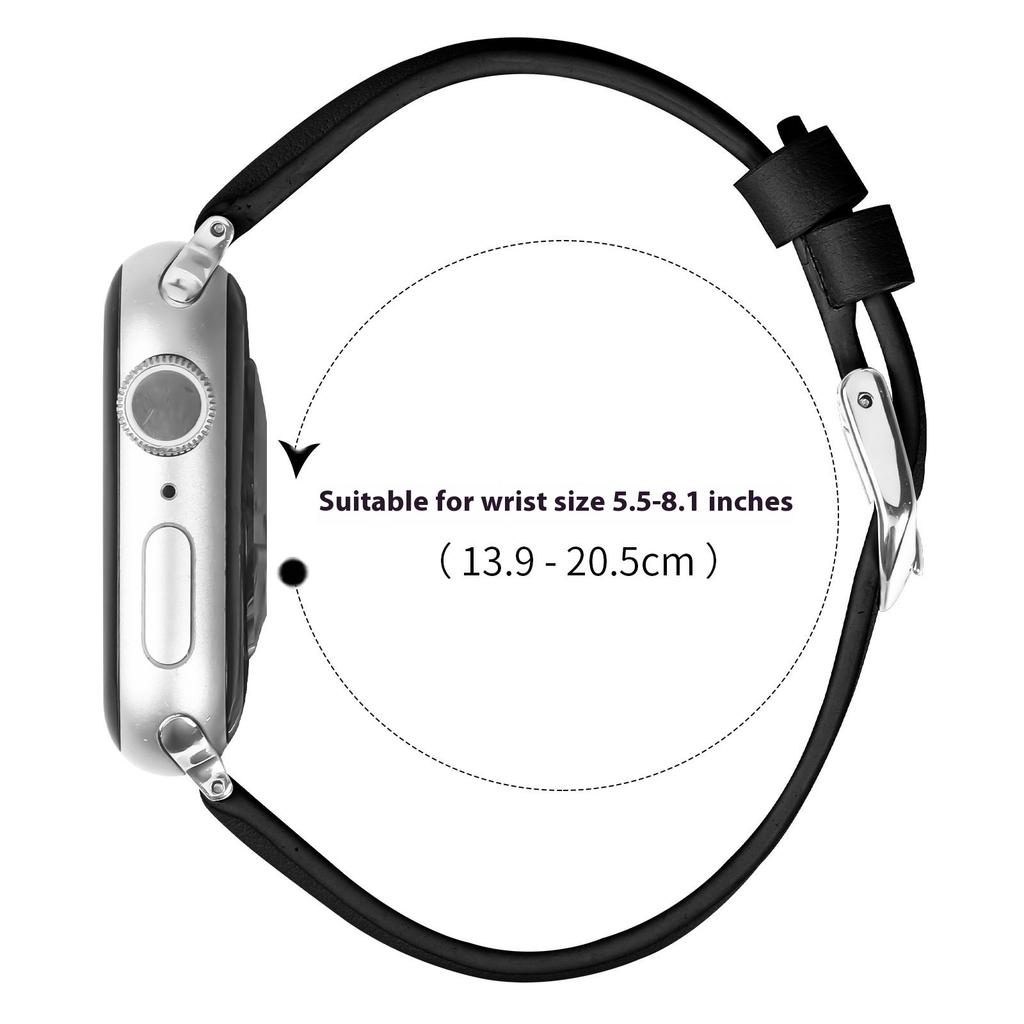 Watch Band For Apple Watch Series 10 Ultra 9 8 7 SE 6 5 4 3 2 1 46mm 49mm 45mm 44mm 42mm Genuine Cow Leather Strap with Silver Buckle