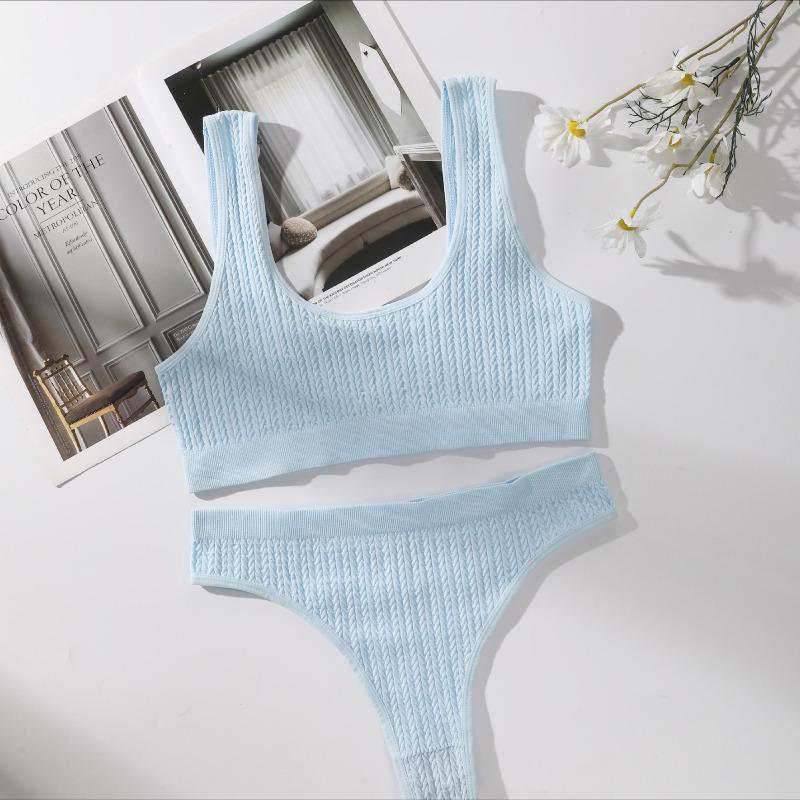 Set sutien fără cusături pentru femei Tanga cu nervuri Lenjerie intima cu talie înaltă Sutien fără sârmă pentru femei Sutien sport confortabil Set lenjerie sexy