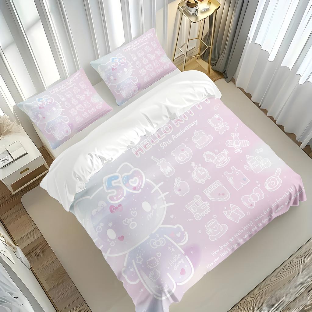 MINOSO-Sanrio Hello Kitty Quilt Cover Children Bed Linen Set Cute Bedroom Bedding Decor Comfortable Sets Breathable Bedding
