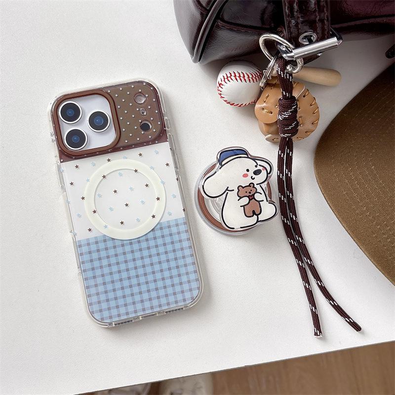 

Plaid Patchwork Star Puppy Magnetic Case for iPhone 17/16 Pro Max/15/14 Apple 17 Pro Max