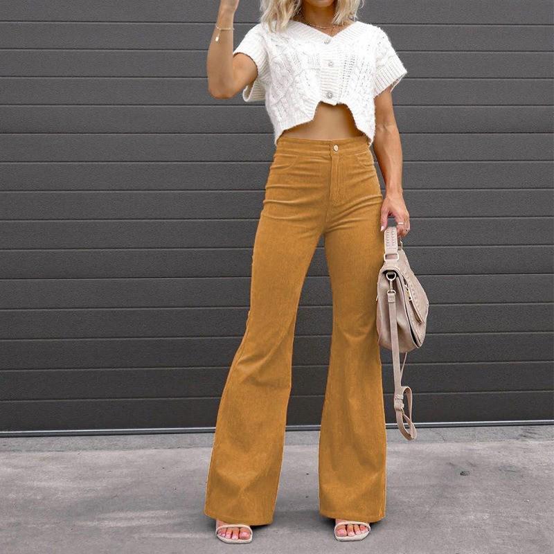 2025 Women s Slimming Corduroy Flare Pants in Solid Color L