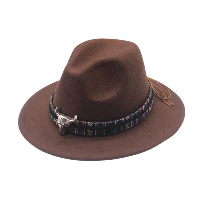 Hot-selling top hat, ethnic style cow head, western cowboy top hat, rolled brim, retro riding hat, woolen felt hat