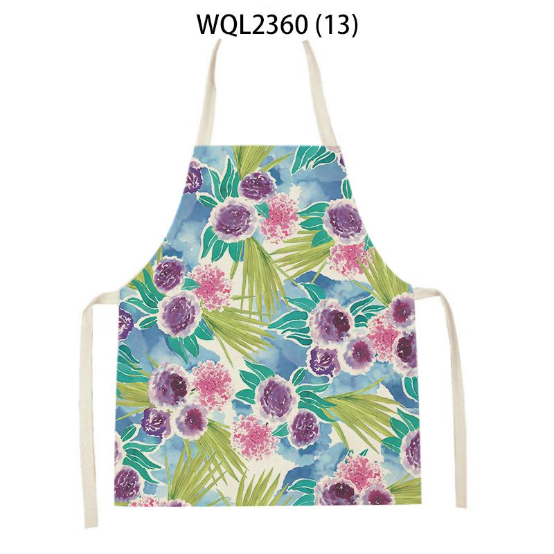 Flowers Pattern Kitchen Sleeveless Aprons Linen Bib Household Men Women Antifouling Clean Cooking Baking Waist Bib