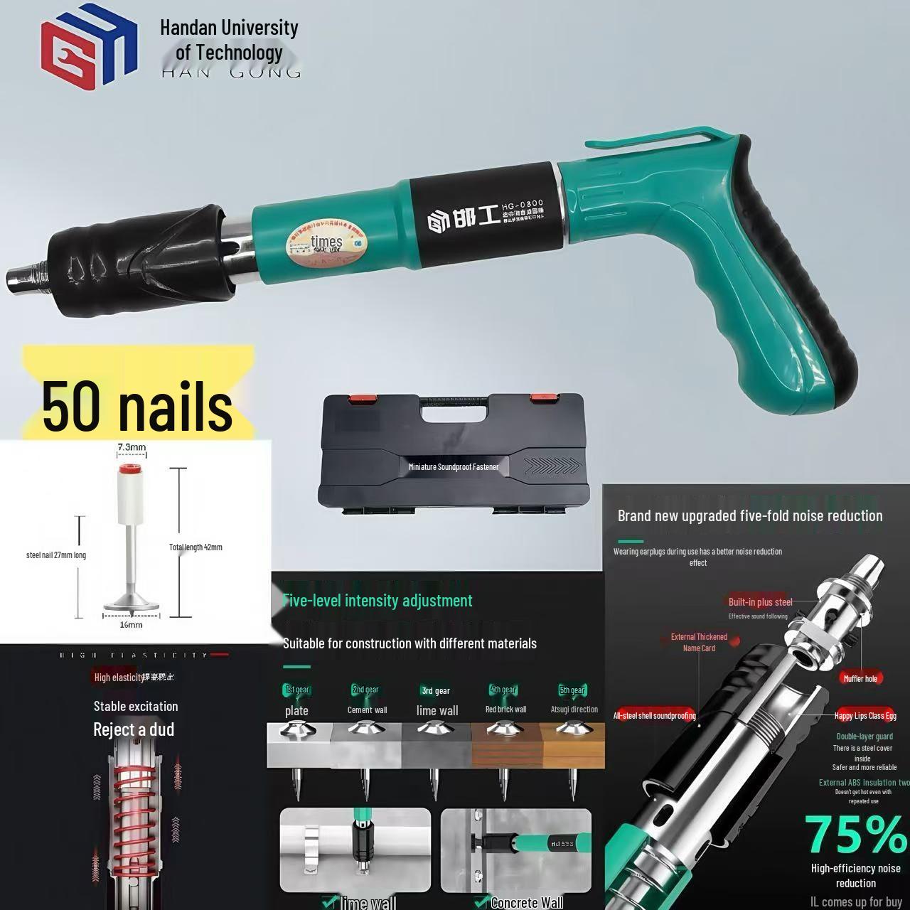 Компактный потолочный крепеж: Легкий, регулируемый гвоздезабивной инструмент для крепления проволоки и труб