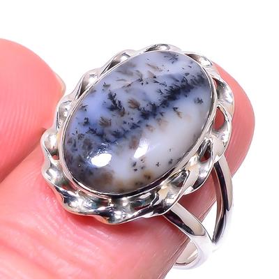 Natural Dendrite Opal Gemstone Handmade 925 Solid Sterling Silver Ring S.9 V4n03