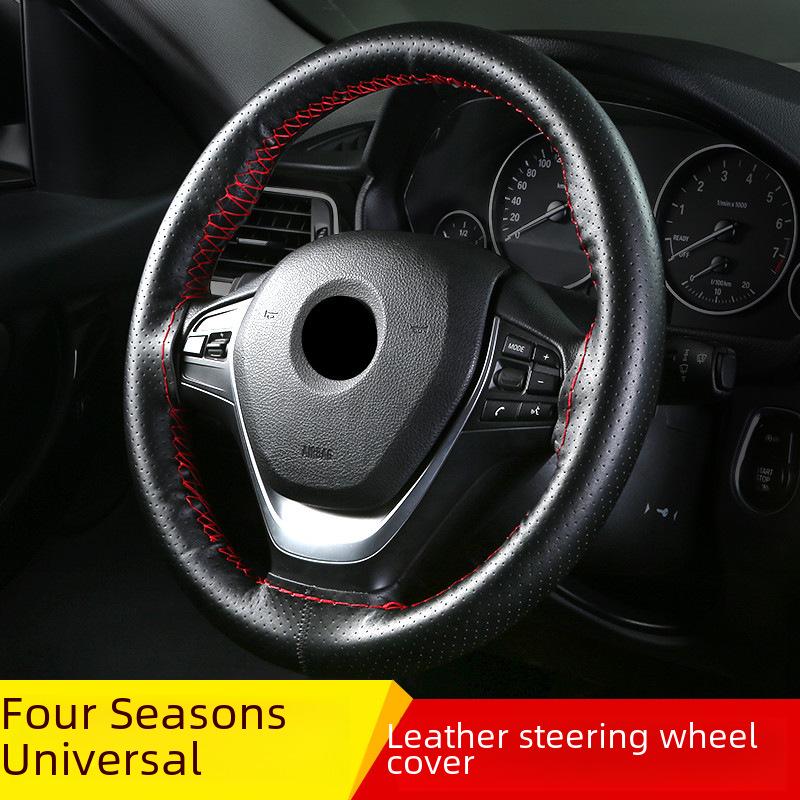 

Universal Hand-Sewn Cowhide Leather Steering Wheel Cover for All Seasons 38cm