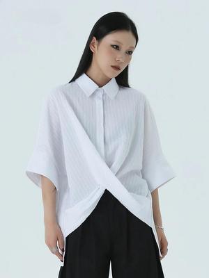Loose Half Sleeved Turn Down Collar Shirt HQQ1046