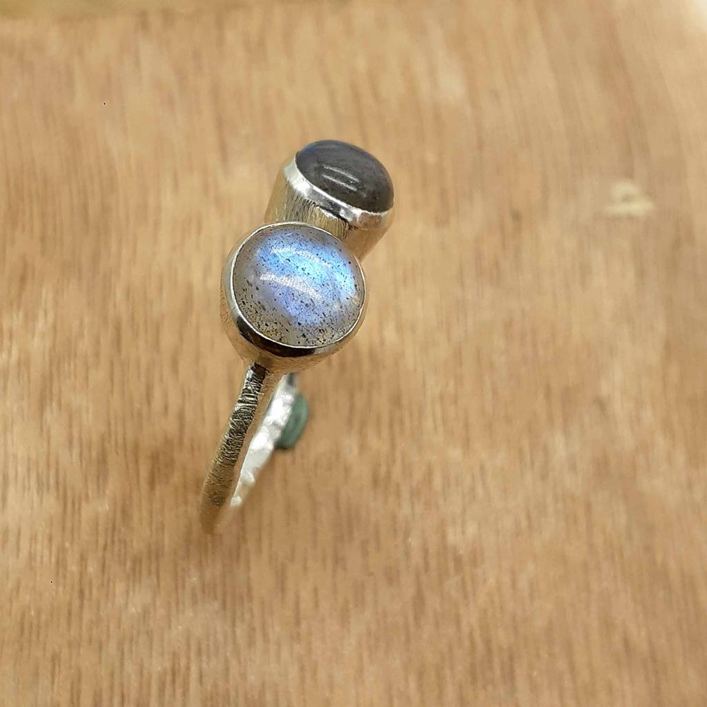 Labradorite Silver Handmade Ring Jewelry, Two Gemstone & 925 Sterling Silver Minimalist Open Ring For Women,