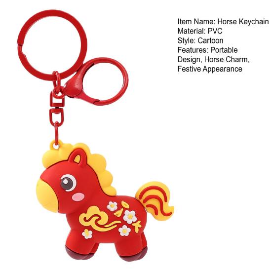 Horse Keychain Portable Key Holder Pendant with Auspicious Clouds Flowers 2026 Year of Horse Bag Key Chain Pendant