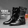 Modische Lederstiefel für Herren, hochwertige Bikerstiefel, schwarze Punkrock-Schuhe, hohe Stiefel für Herren und Damen, Größe 38–48