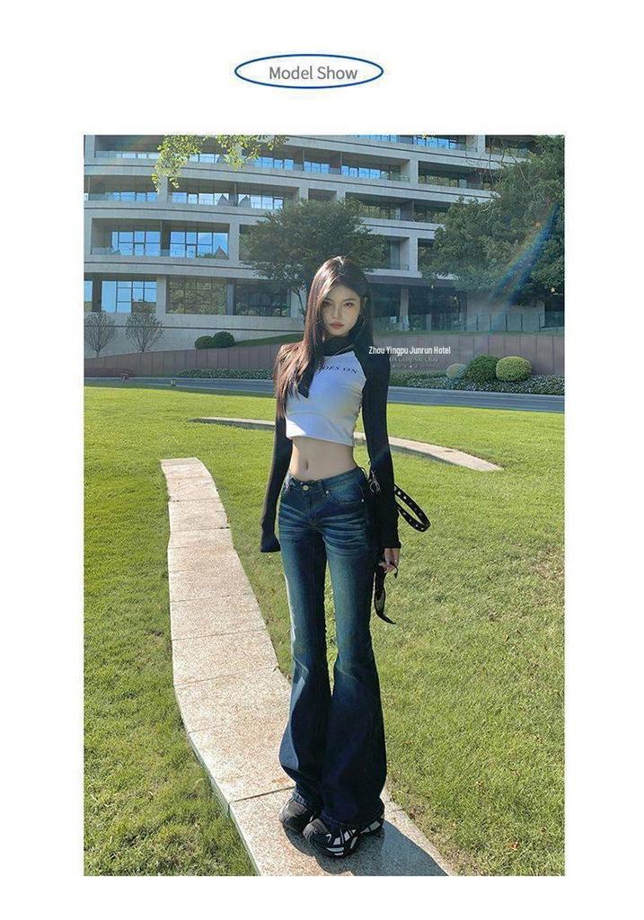 Women's Low-Rise Micro Flare Retro Stretch Jeans - Slimming Petite Fit for Spring & Autumn 2026