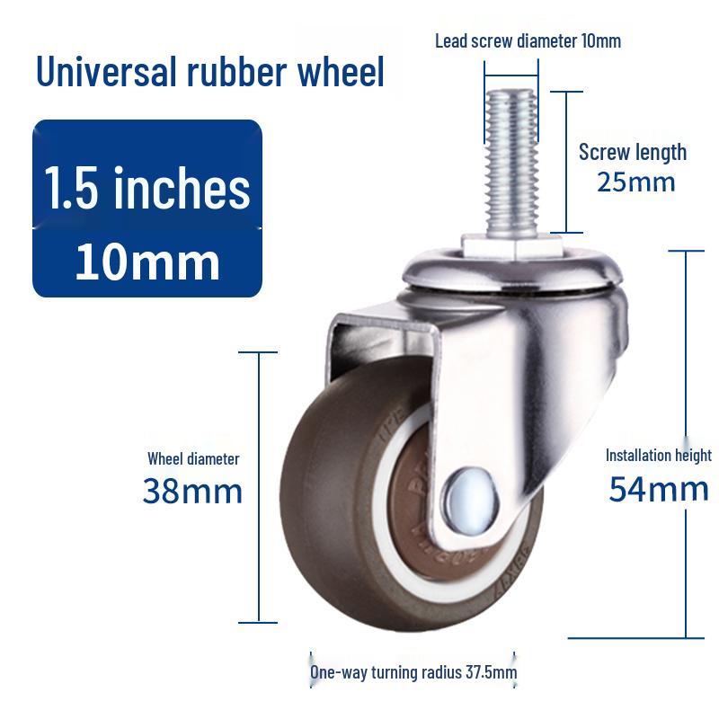 Rueda giratoria de goma universal con freno y rodamiento silencioso - Rosca M6/M8/M10/M12, Rodillo blando
