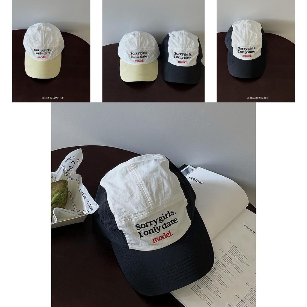 Stylish Summer Baseball Cap With Embroidered Letters For Couples In Black And Beige