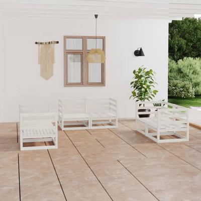Vidaxl 6-Cz. White Pine Garden Lounge Furniture Set