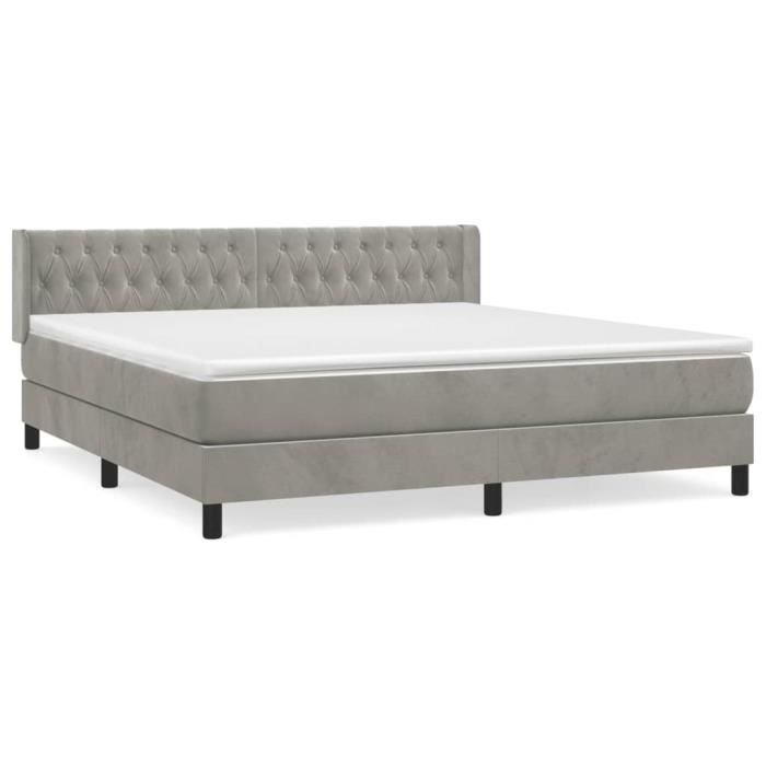 3131153 vidaXL Lit à sommier tapissier et matelas Gris clair 180x200cm Velours