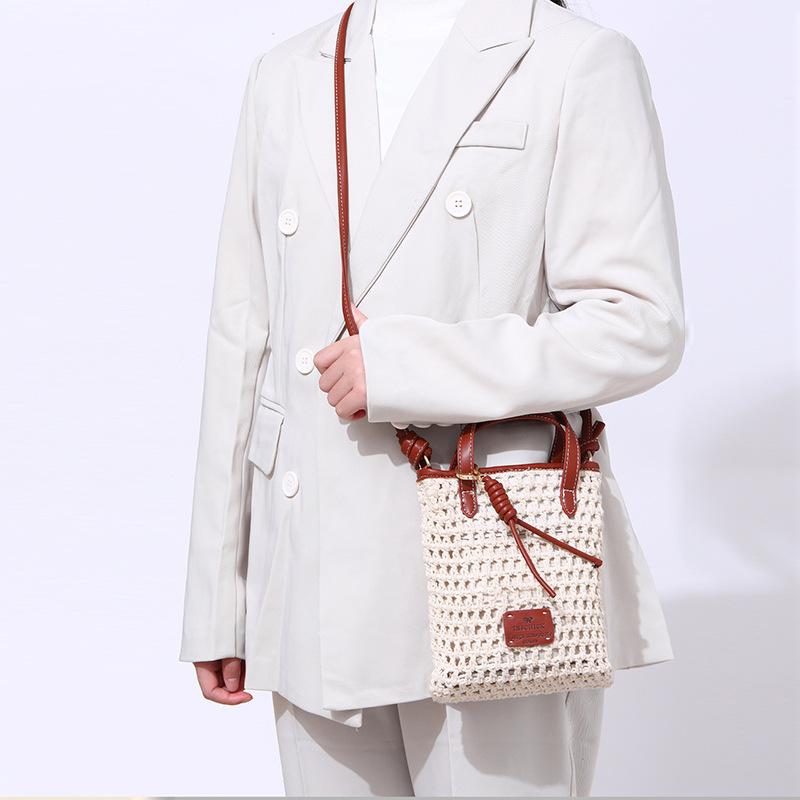 New French Fries Woven Mini Bucket Bag for Women, Handheld Shoulder Crossbody Bag, Fashion Casual Multi-Function Tote