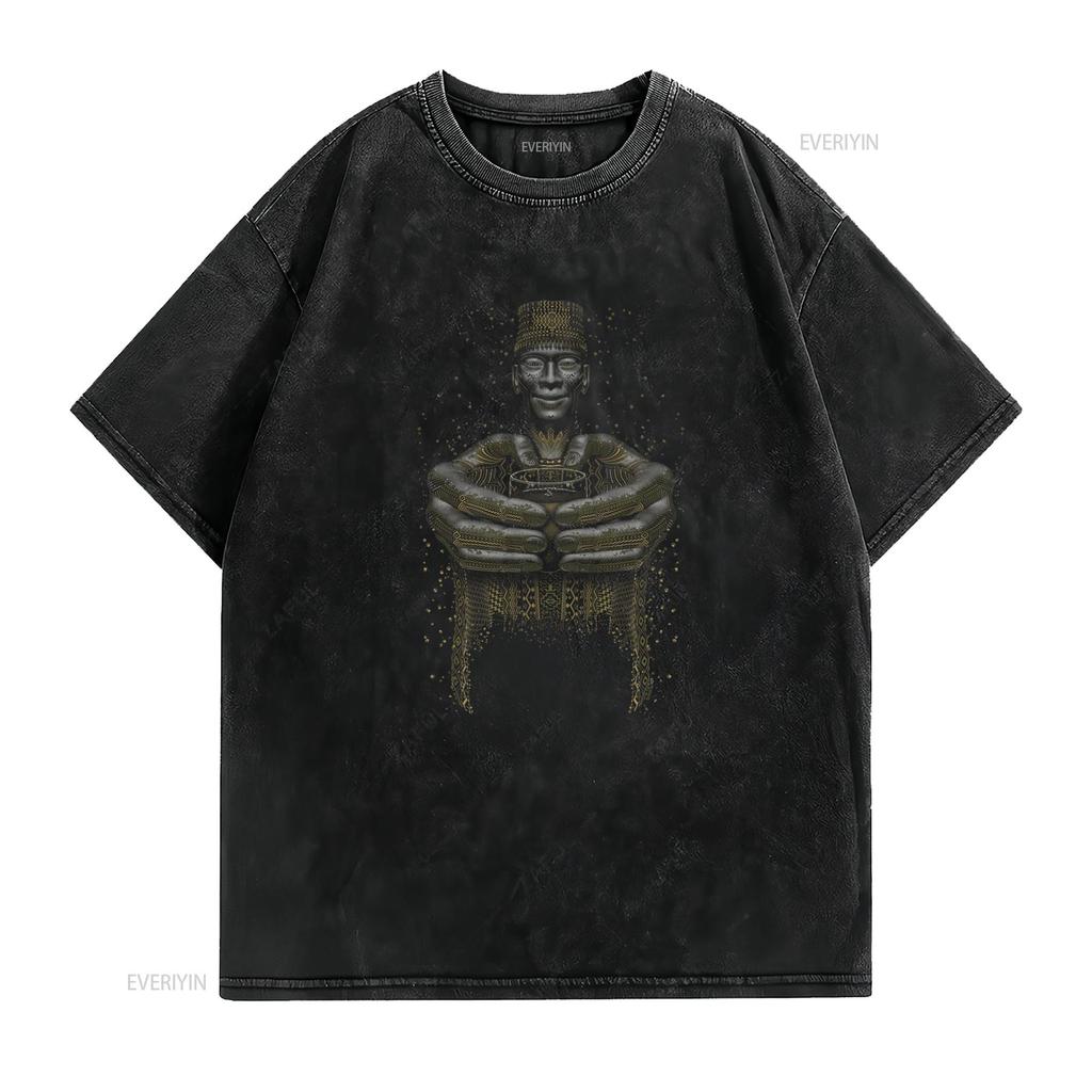 Vintage Tribal African Elder Unisex Gold Print Cool Streetwear Casual T Shirt vintage Washed Stylish Breathable homme Stretched