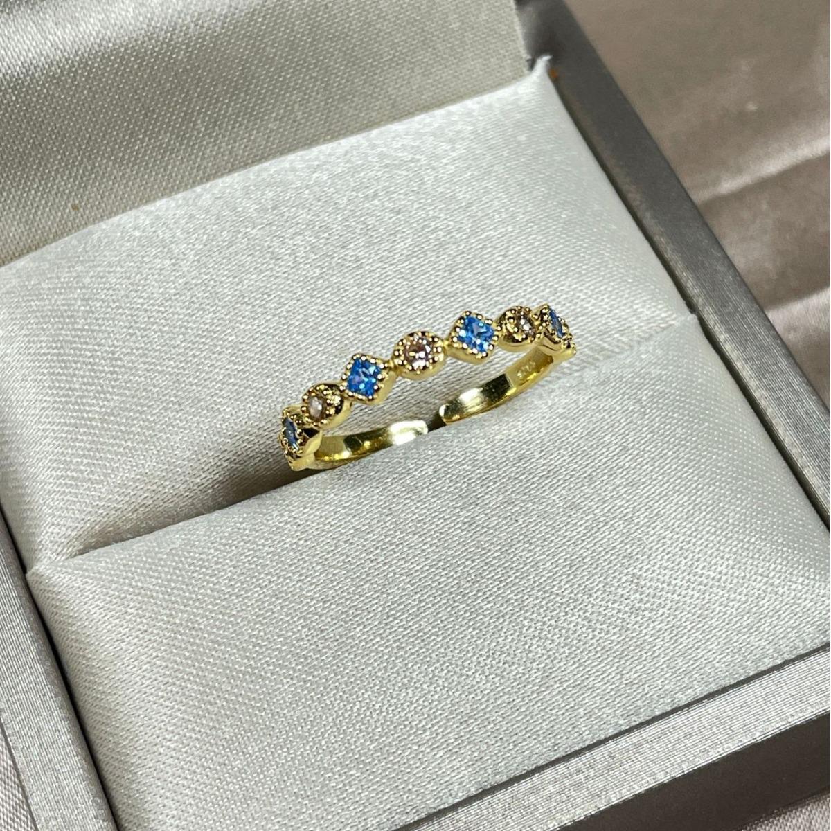 

Japanese Vintage Aquamarine Zircon Sterling Silver Open Ring Adjustable Open Size