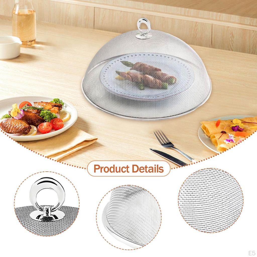 Dome-shaped Food Cover Made of Stainless Steel Mesh with Handle, Lightweight, Shatter, Washable And
