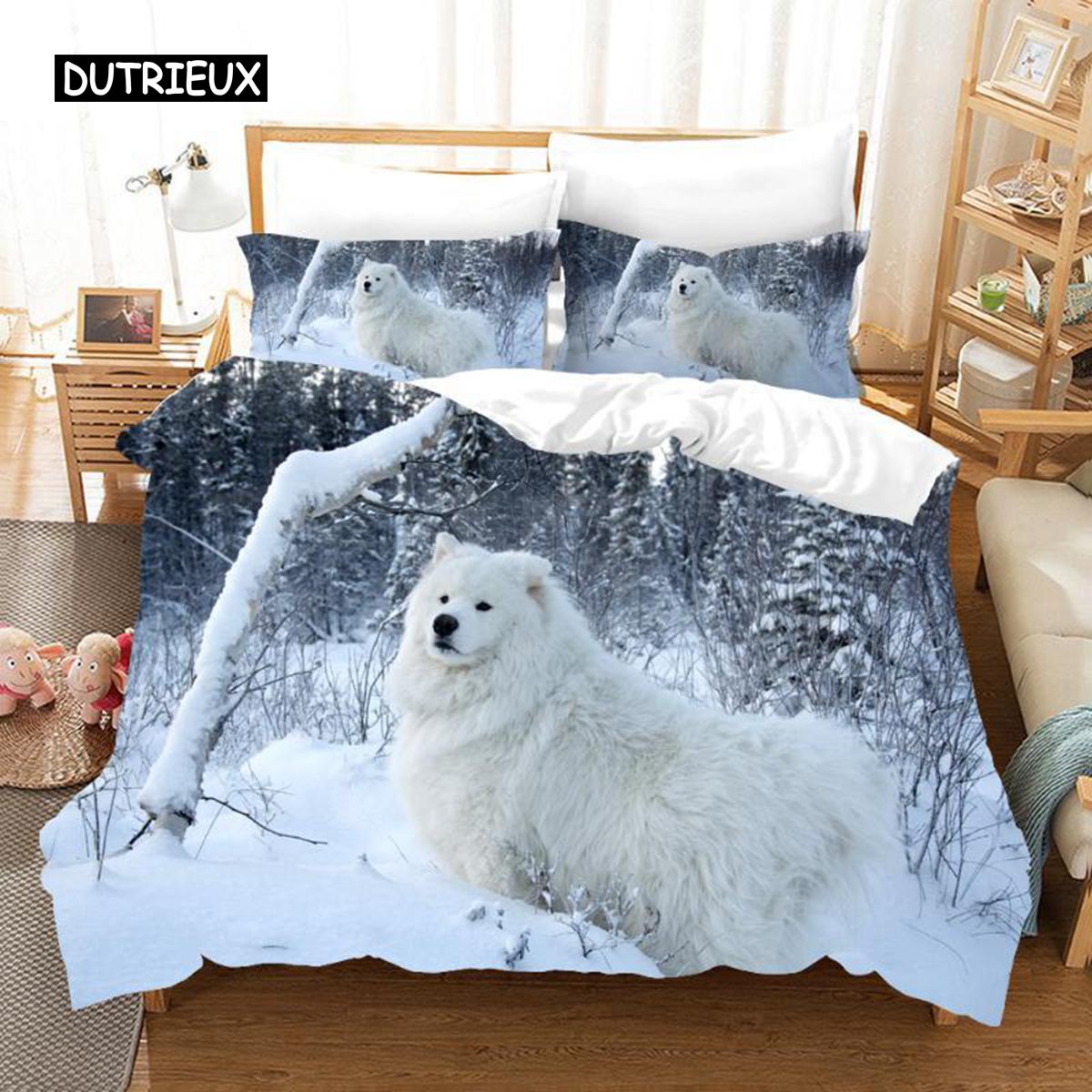 

Samoyed Bed Cover Kit Charming Dog Pattern Style Decor Bed Ensemble Grass Green for Kids Girls Adults Lovely Animal Sturdy Polyester Quilt Cover EU single(135x200cm)