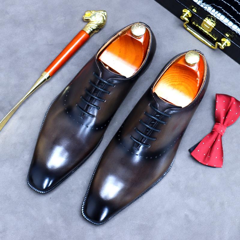 Fashion Business Formal Wear Pointed Toe Shoes Men's Leather Oxfords Male Cowhide Lining British Carved Mens Handmade Bullock Shoes