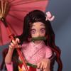 Cartoon Anime Demon Slayer Action Figure Nezuko Kamado Sitting Posture Flower Umbrella Scene Model Statue Decoration Toy