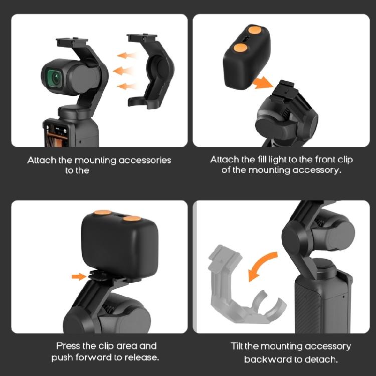 LED Video Light for Pocket 3 Action Camera Portable Type C Rechargeable Auxiliary LED Fill Light Adjustable Brightness