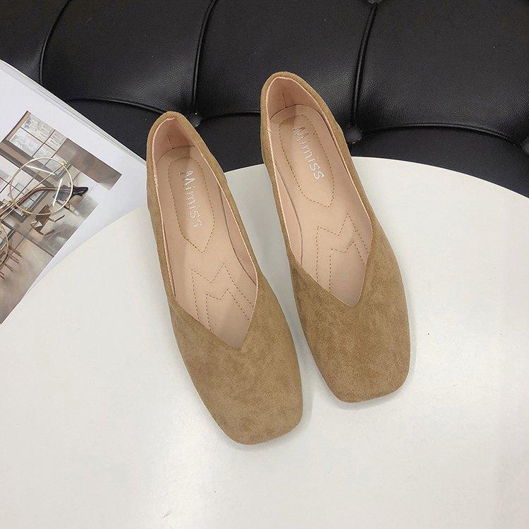 Spring and Summer New Flat Shoes Shallow Mouth Flat Sole Single Shoes Suede Square Head Beanie Shoes