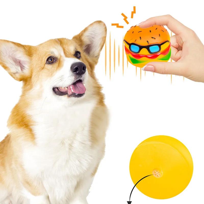 Squeaky Hamburger Dog Toy Vinyl Chew Toy for Teeth Cleaning Molar Care Interactive Pet Squeaker Toy