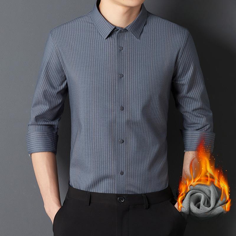 Plush Long-sleeved Shirt Men's Autumn and Winter New Business Casual Thickened Thermal Shirt Warm Inner Wear