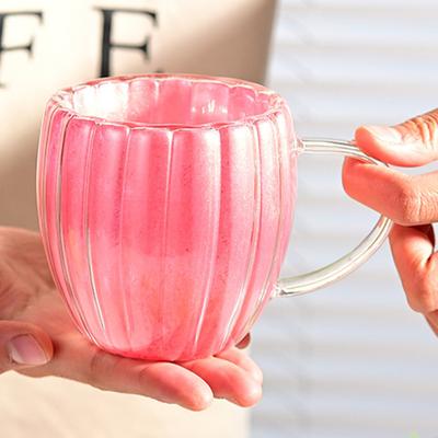 Tazza in Vetro a Doppia Parete con Manico Resistente al Caldo e al Freddo 200ml Carina a Forma di Zucca per Caffè Tè Latte Arredamento Casa Ufficio