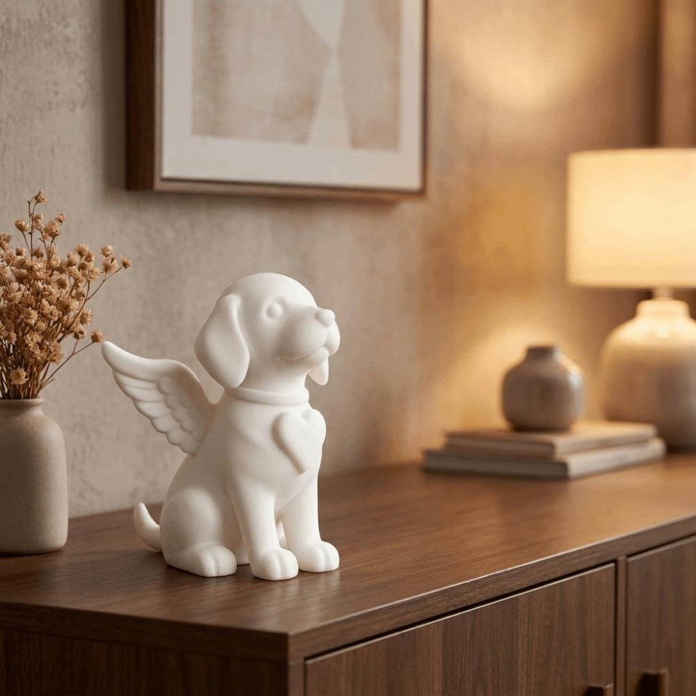 3D Printed Angel Dog Statue Smooth Surface Pet Memorial Statue Home Desktop Decor