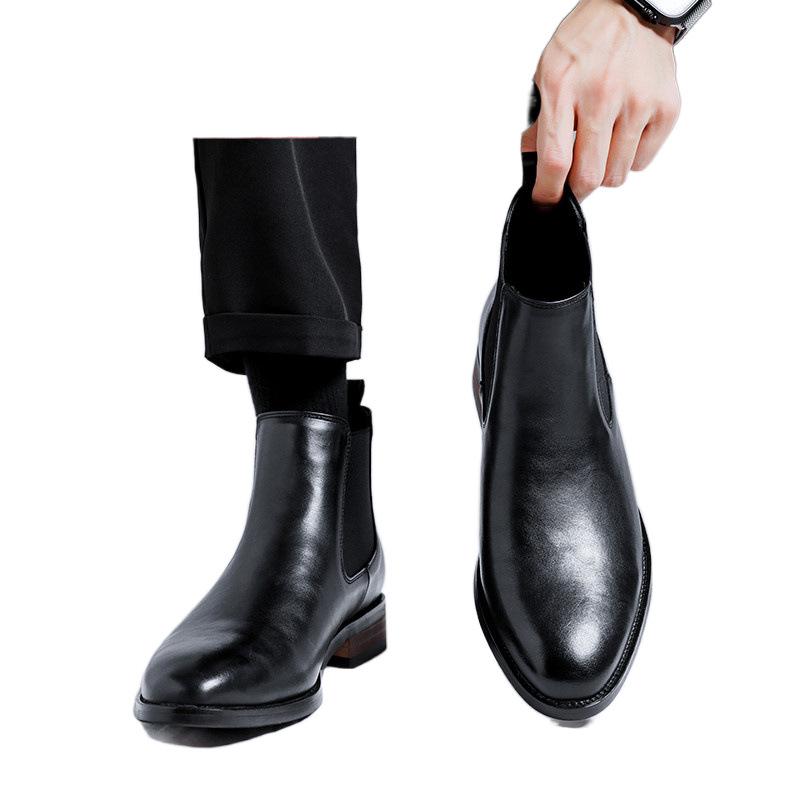 Invisible Inner Heightening Leather Shoes Martin Boots Cotton Business Dress Wedding Groom Chelsea Boots