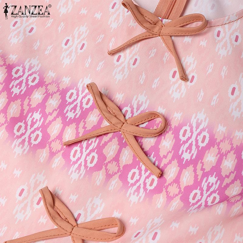 ZANZEA Women Casual Round Neck Summer Short Sleeve Print Dress