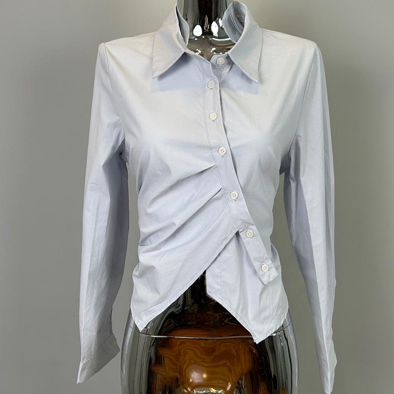 New Irregular Long-Sleeve Lapel Buttoned Shirt from Dongdaemun, South Korea