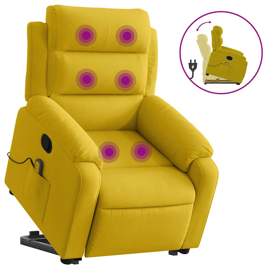 Recliner Chair with Lift Assistance Yellow Velvet