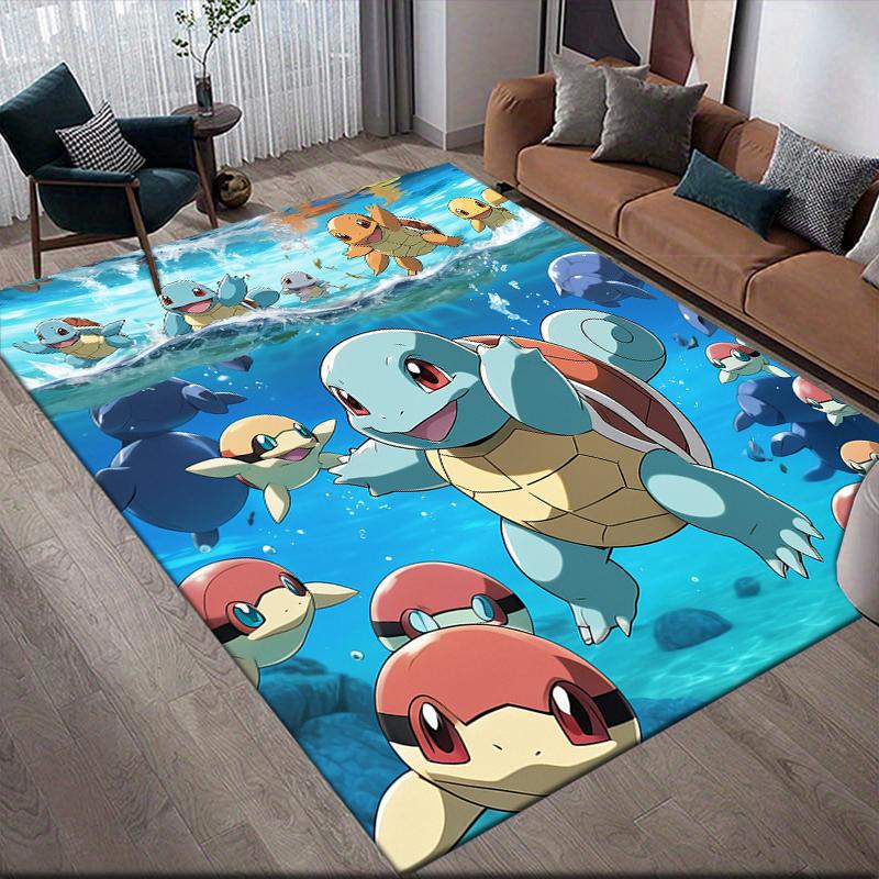 Cute Pokemon Square Area Rug, Non-Slip Floor Mat for Home Decor, Perfect Gift for Anime Fans