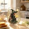 Regalo Stile Fantasy per Amici Tazza in Vetro Strega Magica, Bicchiere Trasparente Tema Retro Halloween, Vetro con Stampa Motivo Unico Decorazione Gotica di Nicchia