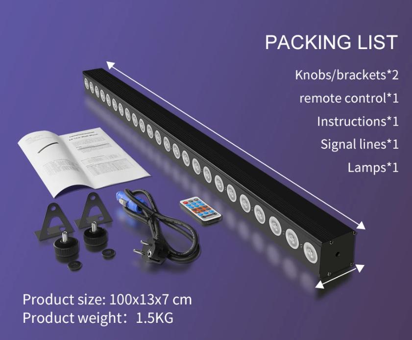 24x12w RGBW 4in1 LED Bar Wall Washer Indoor Color Strip Light DMX512 Control Professional DJ Disco Wall Light Stage Lighting