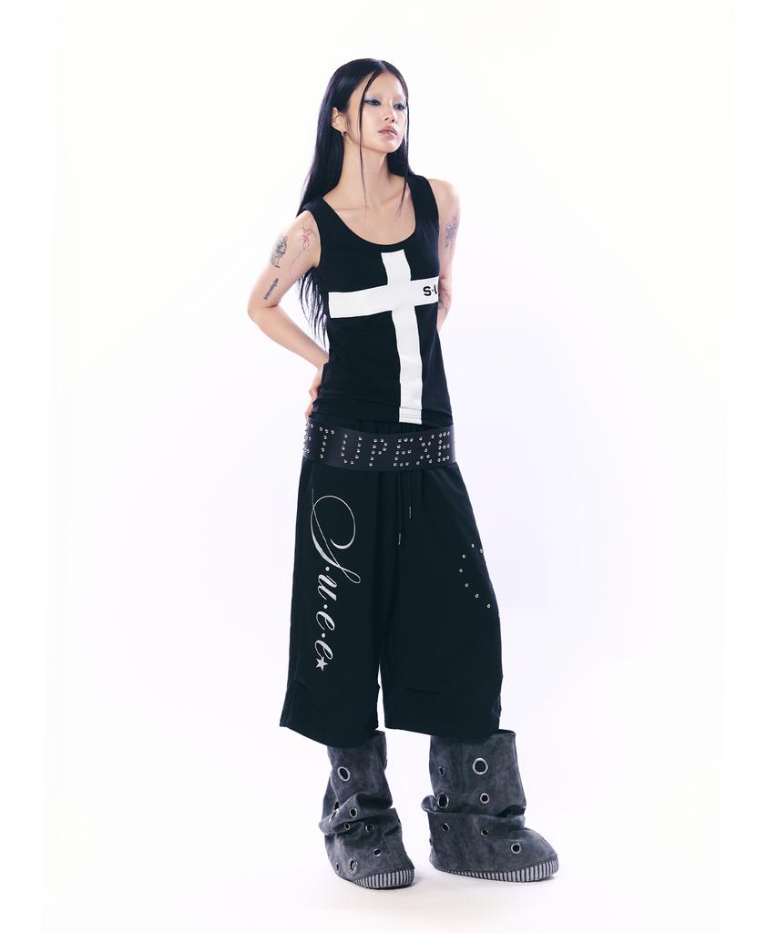 SETUP-EXE Logo Cross Sleeveless Top / Black