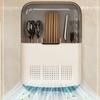 Wall Mount Kitchen Storage Box with Lid Dustproof Spoon Organizer Multifunctional Space Saving Chopstick Organizer