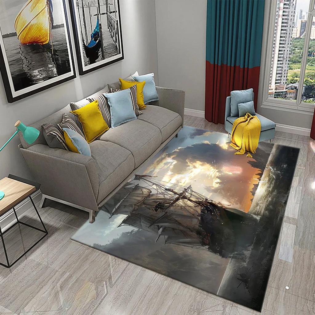 Pirate Ship Carpet Dusk Art Floor Mat Entrance Door Mat Bedroom Living Room Kitchen Bathroom Non-Slip Carpet Doormat Home Decor