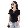 Korean Style Slim Fit Women's V-neck Short Sleeve T-shirt - Solid Color Fashion Top