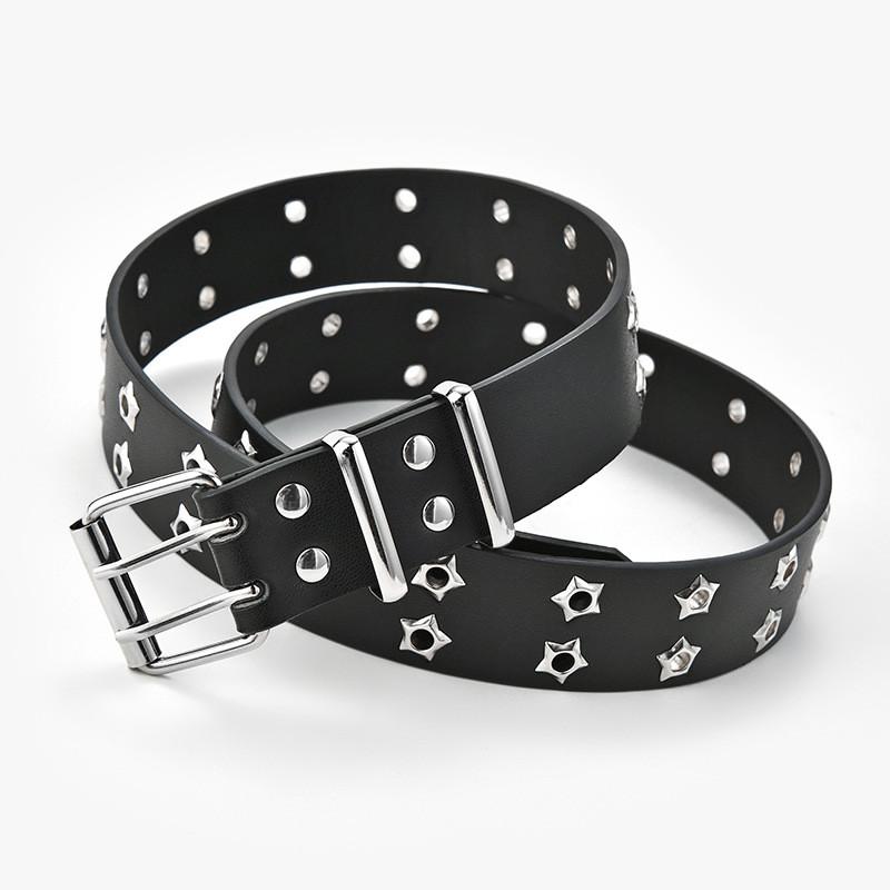 Womens Elegant Faux Leather Waist Belt With Unique Star Eyelet And Punk Features
