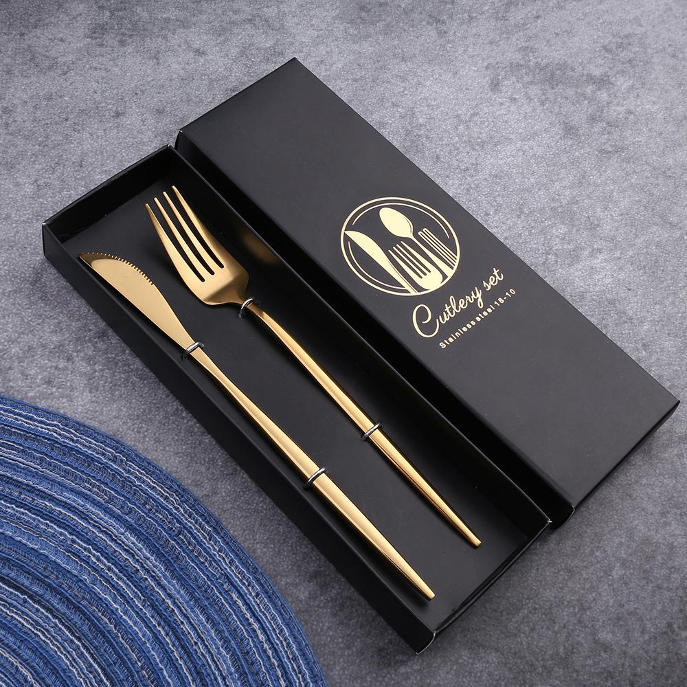 2PC/4PC Cutlery Set Stainless Steel Glossy Titanium Black Gold Cutlery Knife Fork Spoon Tea Spoon Set Kitchen Accessories