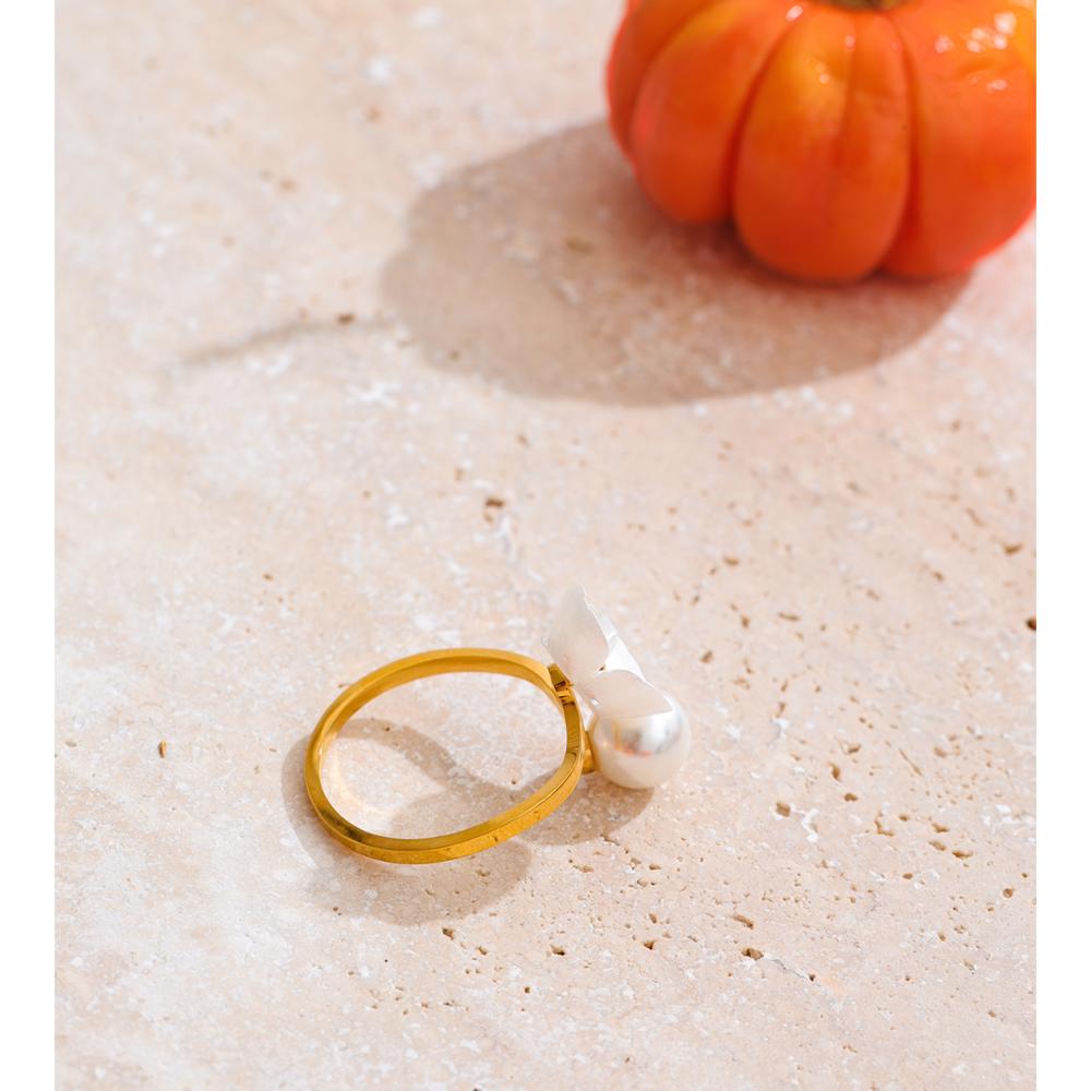 Eetit Imitation Pearls Resin Flower Adjustable Ring Golden PVD Plated Stainless Steel Chic Jewelry Korean Accessories Wholesale