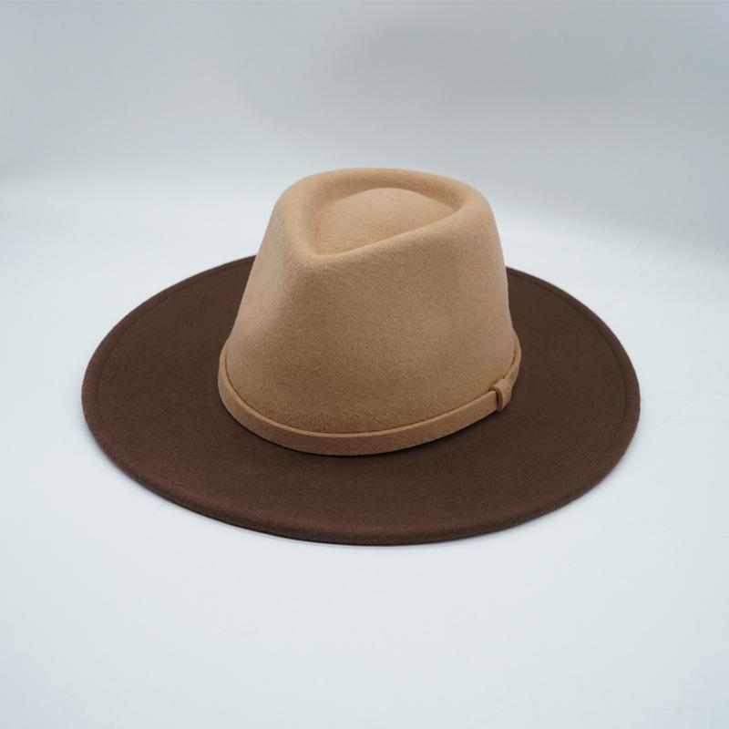 

Ins Chic Winter Britain Color Patchworwool Felt Fedoras Cap Men Women Leisure Panamjazz Hat head size 57cm
