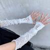 Lolita Strapping Bow Fishnet Lace Fingerless Gloves Floral Elastic Mesh Handwear