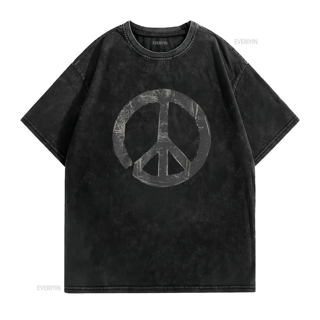 Womens Retro Vintage Distressed Design Peace Sign T Shirt White X Large Vintage Washed Unisex Graphic Breathable Soft
