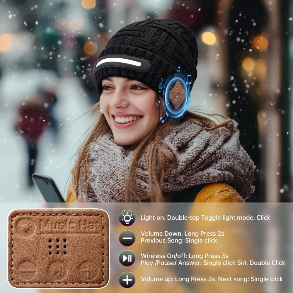 USB Rechargeable Bluetooth Music Knitted Hat Ear Protection Hat for Outdoor Cycling Skiing